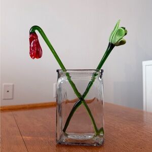 2pcs Vintage Murano Style Handblown Glass Flowers Valentines Day Gift